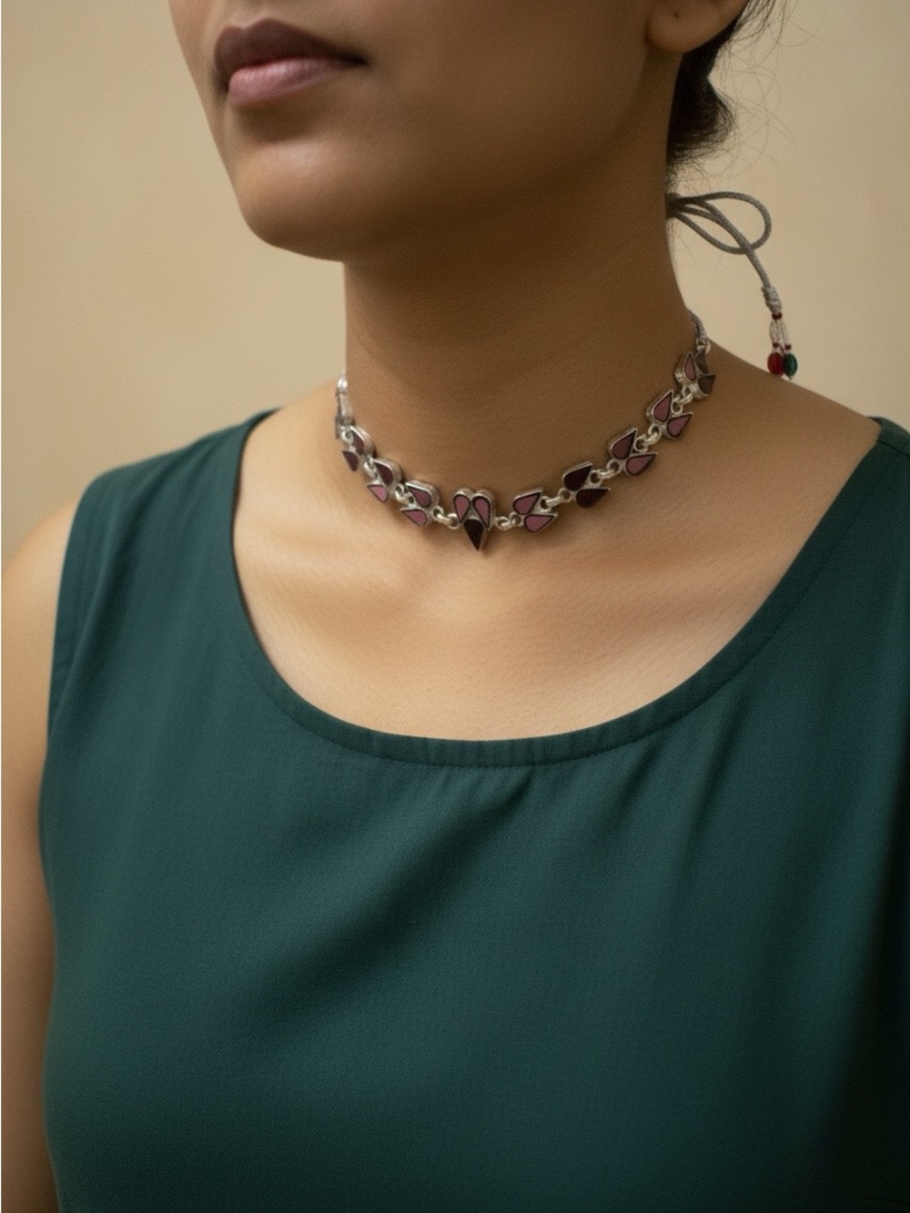 Wine colored Mirror Choker Necklace - Women Jewelry